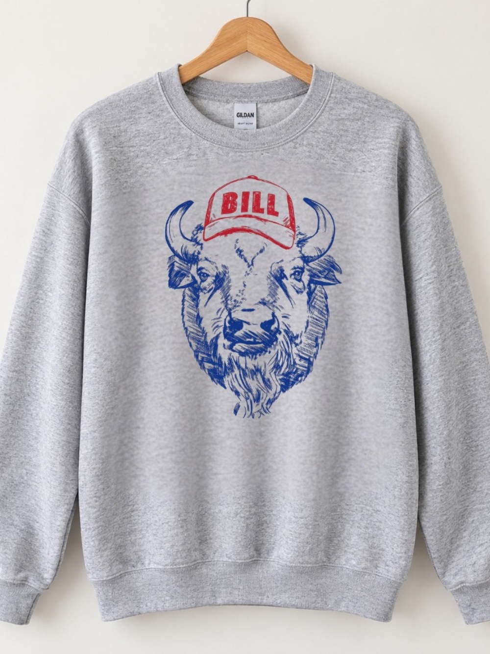 Buffalo Bill Bison Red Cap Football Sport Grey Sweatshirt